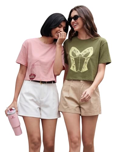 Image of Women Cotton Boxy Crop T-Shirt Combo Pack of 2 | Round Neck Half Sleeve Casual Summer Tops | Soft & Breathable Fabric | Stylish Printed Graphic Crop Tees | XS-XL