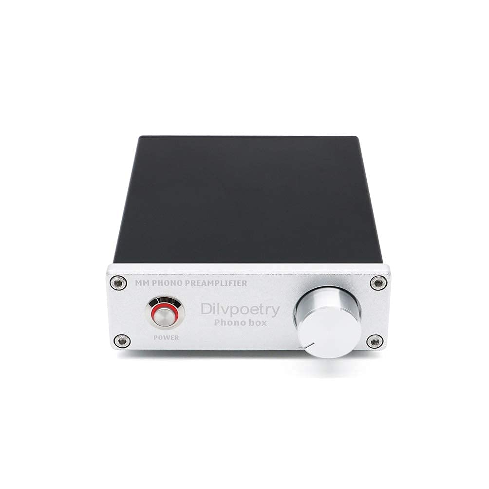 Dilvpoetry Phono Box MM Phono préampli pour Platine Vinyle préamplificateur Audio phonographe préampli Phono amplificateur Mini amp(Argent)