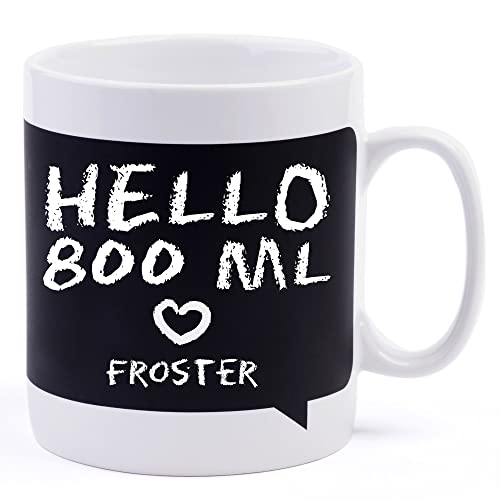 Froster Taza Gigante de Pizarra, Taza con pizarra, Dibuja o escribe en ella, XXL, 800 ml, Tiza incluida