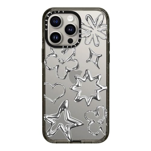 CASETiFY �C���p�N�g iPhone 15 Pro Max �P�[�X [MIL�K�i���� (4x MIL-STD-810G) / 2.5m����̗����������N���A] - Chrome Doodles - �N���A �u���b�N