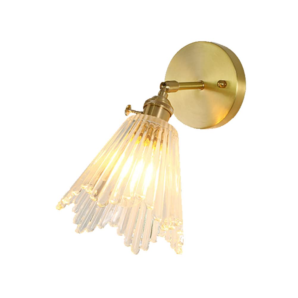 HPTHLY Nordic Brass Bedside Wall Lamp With Switch Creative Glass Lamp Shade Morden Wall Sconces Lighting 1-Light Adjustable Arm Wall Lights For Living Room B