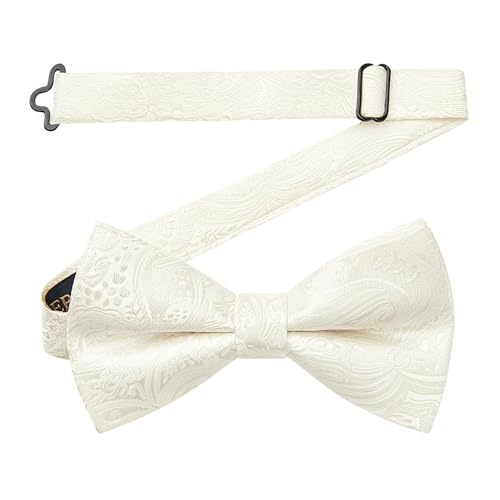 HISDERN Noeud Papillon Blanc Homme Pré-noué Réglable Formel Paisley Noeud Papillon de Smoking pour Mariage Fête