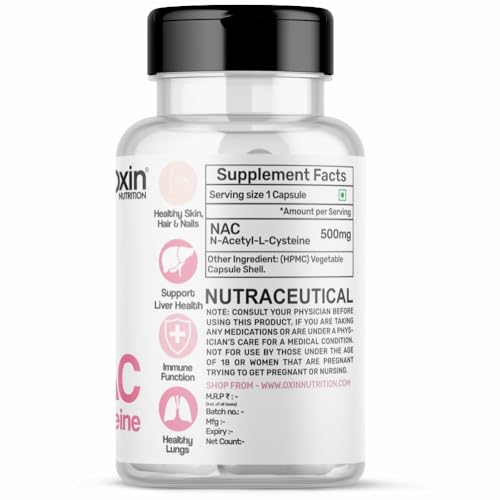 Image of Oxin Nutrition NAC N-Acetyl L-Cysteine - Non GMO - Gluten Free Lungs Respiratory Support (60 Capsules)