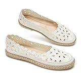 GLAMORA Alpargatas Mujer Caladas con Flores Bordadas, Manoletinas Bailarinas con Suela de Esparto, Zapatos Planos Transpirables, Mocasines Mujer Cómodos Primavera Verano white-39