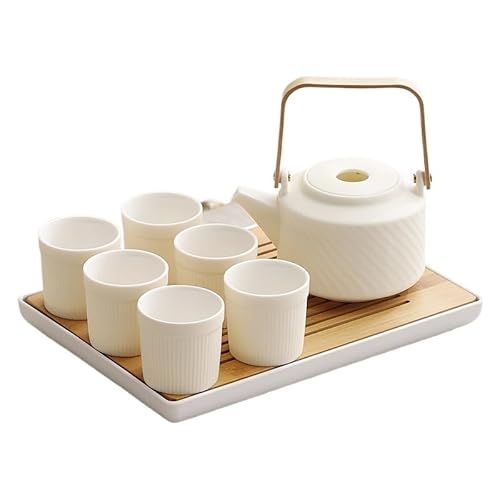 Movni ポータブル耐熱茶器セット クリーミースタイル 6人用 蓄水・収納・軽量 簡約スタイル 家庭や来客に適している