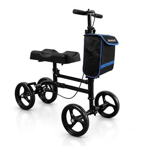 Knee Scooter Adjustable Knee Walker Medical Knee Scooters for Foot Injuries Adult Steerable Leg Rollator for Broken Ankle Folding Leg Support with Storage Bag Knee Cycle Walker for Adult and Elderly