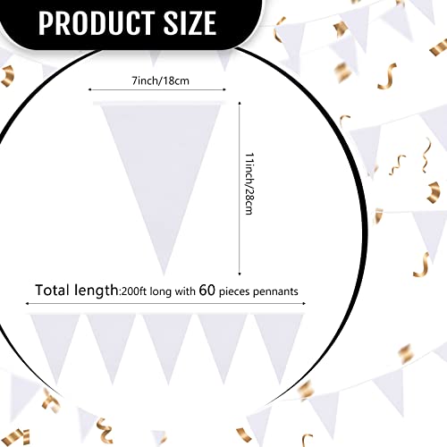 Image of Tatuo 200 Feet Solid Pennant Banners Flags String Triangle Hanging DIY Bunting Flags Party Decorations for Grand Opening Party Banners for Kids Birthday, Shops (White)