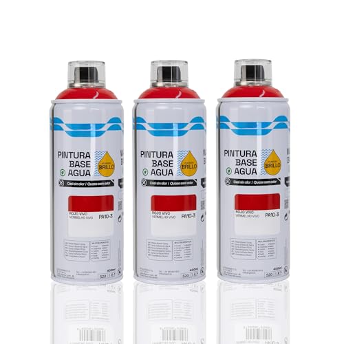 BESCH Pintura en Spray Base Agua 400ml – Ecológica, Sin Olor, para Madera, Plástico, Metal y Cartón – Cobertura Uniforme y Secado Rápido - Rojo Vivo, Pack de 3 unidades