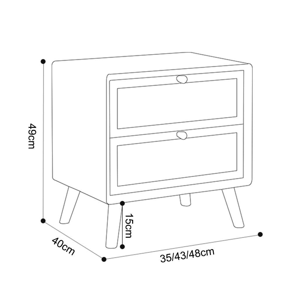 Comodino in rattan senza collisioni, design spazioso per camera da letto, color ciliegio, altezza 48 cm, in pelliccia di Slish & Functal