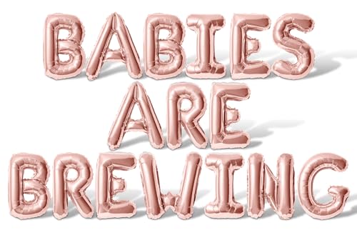 Letter Balloons - BABIES ARE BREWING 16" Inch Alphabet Letters Foil Mylar Balloon Twins Baby Shower or Birth Announcement Balloon Banner (Rose Gold)