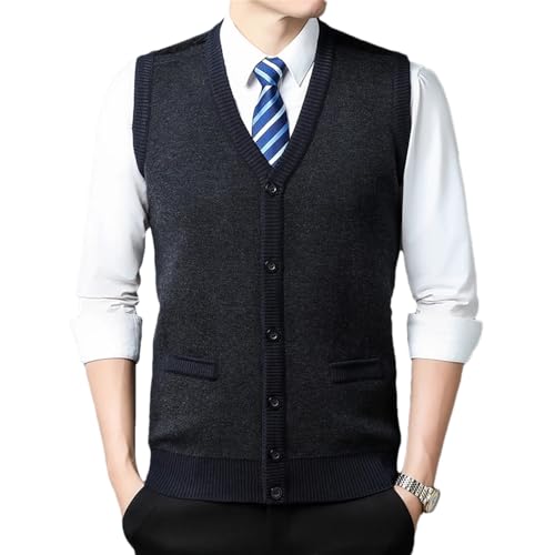 2024 Men's Cardigan Vest Autumn Business Casual Fashion Knitted Sweater Vest Warm V-Neck 18709-Black gray Asian Size M(165)#Asian Size M(165)