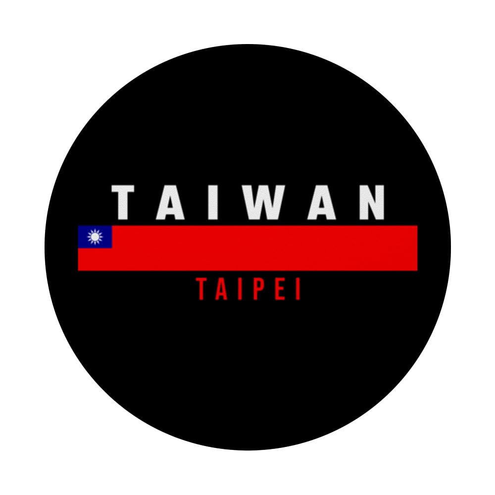 Taiwanese Flag with text TAIWAN- TAIPEI in capital letters PopSockets Swappable PopGrip, Black - Image 3