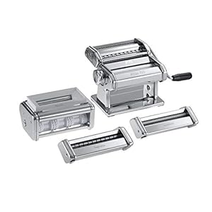 Marcato Multipast pastamachine set inclusief meegeleverde accessoires, pastamachine, gemaakt in Italië, pastamroller voor lasagne, fettuccine, ravioli, spaghetti, verchroomd staal. Model: Multipast