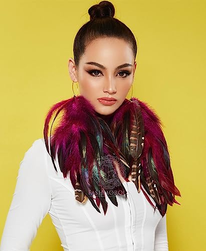 Pink Dangling Earrings Women Hot Pink Feather Earrings for Women with Leaf Shape Hook3