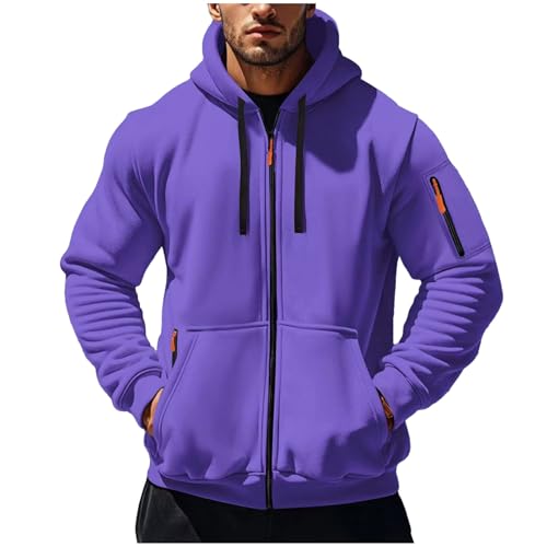 Full Zip Hoodies For Men Tactical Solid Color Long Sleeve Sweatshirt Casual Vintage Sports Hooded Pullover With Pocket