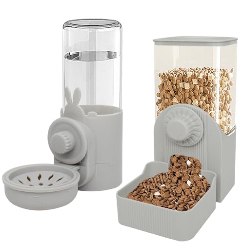 GKYZBB Gray Hanging Automatic Food Water Dispenser,Rabbit Feeder Guinea Pig Water Bottle Food Feeder for Ferret Guinea Pig Rabbit Bunny Cage Accessories,500ml/1600ml