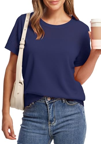 Image of WIHOLL Short Sleeve Sweater for Women Trendy Summer Tops 2026 Early Spring Fashion Business Casual Outfits