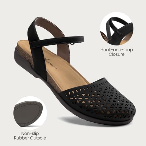 Image of Athlefit Women's Closed Toe Sandals Comfort Cork Footbed Arch Support Flat Sandals