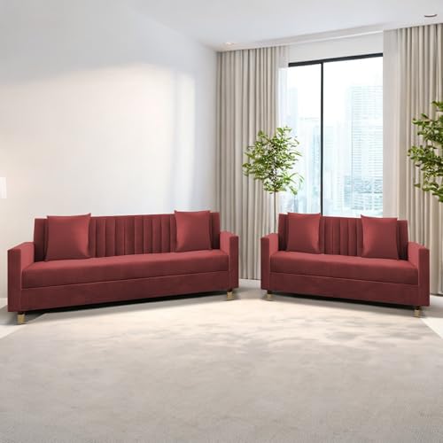 Image of Casaliving Garcia 3+2 Seater Sofa Set for Living Room (Maroon)