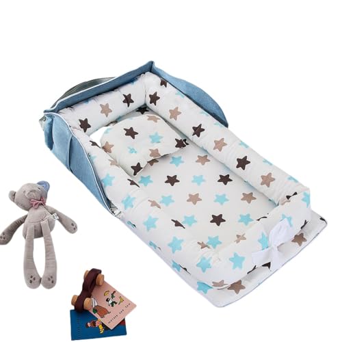 Apaeoflベビーベッド 収納可能な新生児バイオニック子宮ベッドベッド形ピローボックスベビーベッド枕付き ベッドインベッド 折りたたみ式 携帯型ベビーベッド 添い寝 ポータブル 出産祝い 通気性洗濯可能 0-24ヶ月 グレー (カラフルな星をバッグします