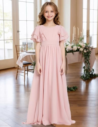 Junior Bridesmaid Dress Chiffon Flower Girl Dress Ruffle Fancy Dresses for Girls Long Formal Dresses Girls Maxi Dress Burgundy Size 122