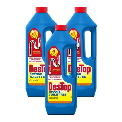 DESTOP Gel Déboucheur spécial toilettes - détruit les bouchons des WC - avec javel - Lot de 3 x 1L