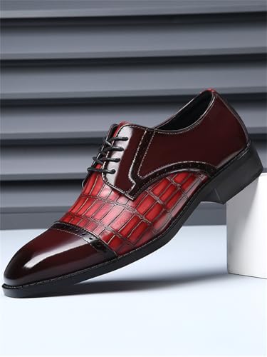 Mens Vintage Crocodile Print Business Casual Oxfords Derby Formal Square Cap Toe Dress Shoes for Men2