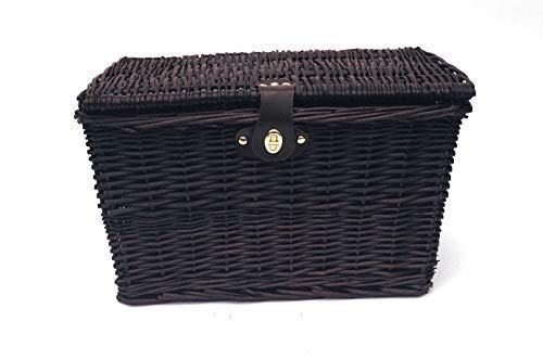 topfurnishing Strong Willow Wicker Picnic Gift Storage Xmas Empty Hamper Basket Handle[Choclate,Large 41X34X22CM]