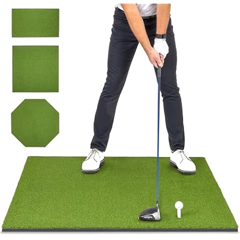 GoSports Golf Hitting Mat - ELITE 5 x 4 ft - 15 mm Artificial Turf Training Mat for Indoor/Outdoor Swing Practice, Includes 3 Rubber Tees Cover