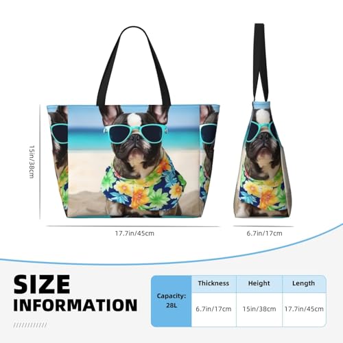 Beach Bags For Women Large Waterproof Sandproof Beach Tote Bag Lightweight Zipper Carry On Bag French Bulldog Summer Pool Bag For Gym Travel Vocation4