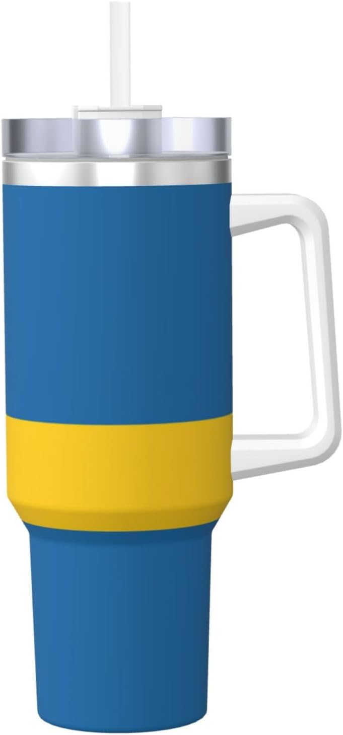 40 OZ Swedish flag Print Ice Bully Cup with Handle Straw Lid Straw,Stainless Steel Tumbler Coffee Cup