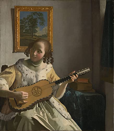 Joueur de guitare Vermeer poster toile décoration murale 58 x 90 cm
