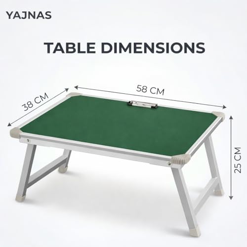 Image of YAJNAS Multipurpose Portable Green Chalkboard Study Laptop Table (15x23 Inch) | Height Adjustable Foldable Lap Desk & Bed Table for Kids, Home, Office, Online Classes & Learning | with Chalk & Duster