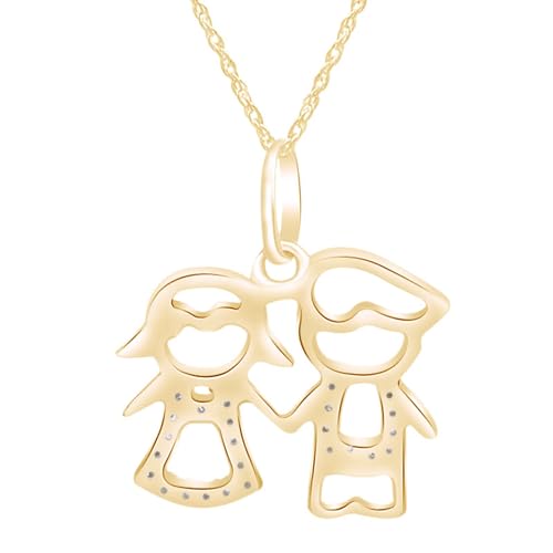 THE JEWEL ZONE Twins Family Pendant Necklace for Women, 14K Gold Over Sterling Silver with Round Cubic Zirconia, Son Daughter Charm with 18" Rope Chain3