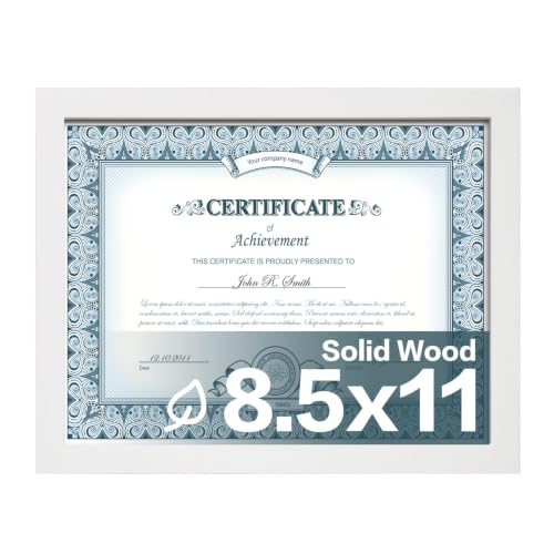 Egofine 8.5x11 White Solid Wood Picture Frame Document Frame for Table Top Display and Wall Mounting Hanging Vertically or Horizontally