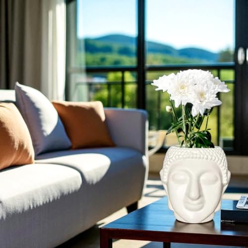 Image of Bianco Buddha Pot Plastic White Flower Pot /Plant Pots for Home Decor, Washroom and Office Decor (Set of 2)