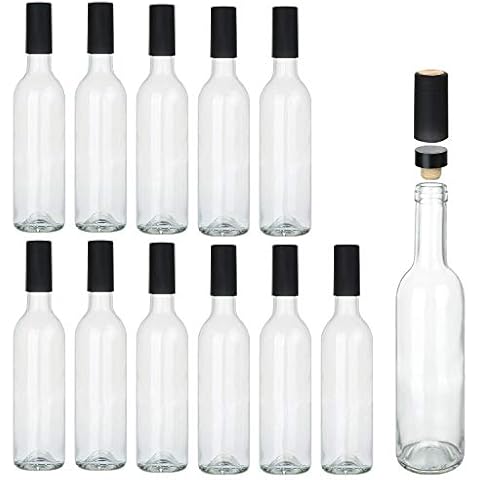 Encheng 12 oz Glass Bottles With Cork Lids,Home Brewing Bottles Juicing Bottles With Caps Shrink Capsules,Clear Beveage Bottles For Sparkling Wine,Kefir,Food Storage,Leak Proof,Dishware Safe,12Pack Cover