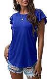 PrinStory Damen T Shirts Sommer Kurzarm Oberteile Stricken Lässig Tunika Tops Rundhals Tshirts Für Frauen (Königsblau, M)