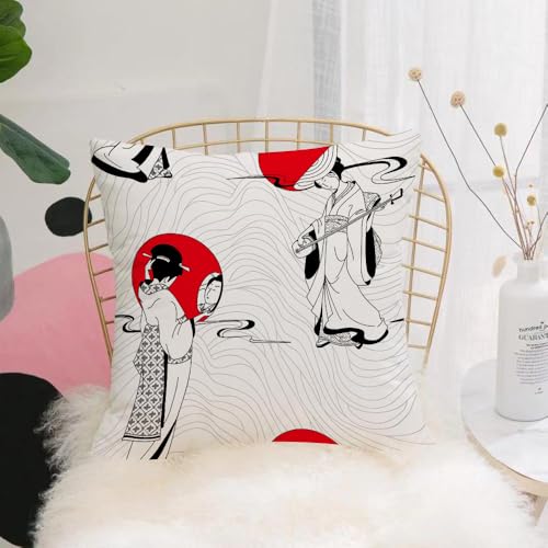 YFHJV Fundas de Almohada 40x40cm - Fundas de Cojines de Calidad con una Suavidad Incomparable - Ideal para Dormitorio - La Van Japonesa de Geisha. Patrona Tradicional de Las geishas japonesas