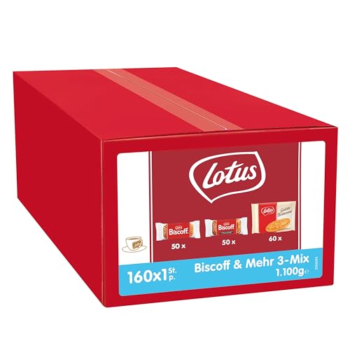 Lotus Biscoff | Karamellisierter Keks, Karamellisierter Schokoladenkeks und Gallette Bretone | 160 Einzeln Verpackte Kekse | Nur Natürliche Inhaltsstoffe | 160x1 | 1,1 kg