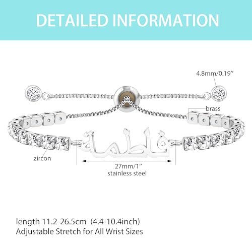 Image of Allah Name Bracelet, Personalized Zircon Faith Jewelry, Islamic Faith Tennis Bracelets for Her, Halal Fashion Accessory, Adjustable White Eid Gift YA4968