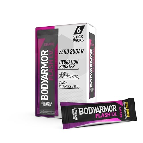 BODYARMOR Flash IV Electrolyte Packets Grape - Zero Sugar Drink Mix Single Serve Packs Coconut Water Powder (6 Count)