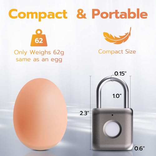 Image of Pothunder Fingerprint Smart Padlock Lock, Biometric Metal Keyless Thumbprint Lock, Waterproof, USB Rechargeable, for Gym Locker, School Locker, Luggage, Backpack, Suitcase(Gray)