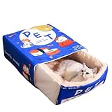 SSDHUA Cat Nest Snack Box Cat Bed Biscuit Burger Box Pet Bed Winter Warm Cat and Dog House Removable Plush Pad Closed Four-Season Pet Nest (M,Blue)