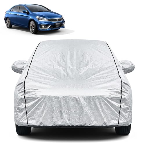 Image of Waterproof Car Cover for Maruti Suzuki Ciaz | Dustproof, UV Resistant & Scratch Protection | Soft Cotton Lining | Triple Stitched | Mirror Pockets & Elastic Fit | Silver