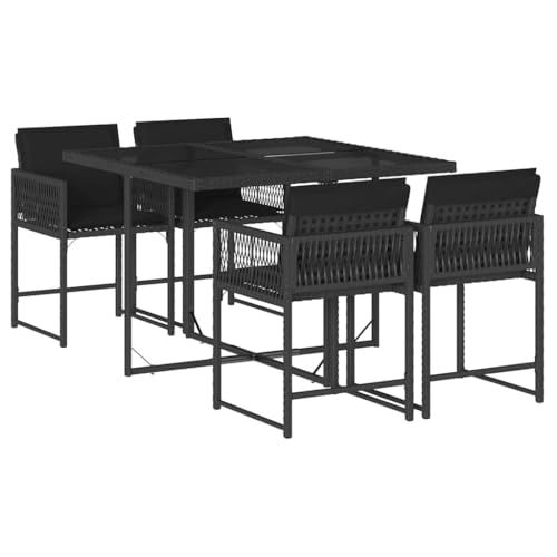 vidaXL Ensemble à Manger de Jardin avec Coussins 5 pcs, Table et Chaises à Dossier Rabattable, Meubles d'Extérieur Patio Terrasse, Moderne, Noir Résine...