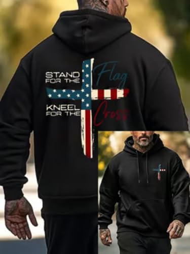 Mens Stand For The Flag Kneel For The Cross Shirt Christian Hoodies Double Sided2