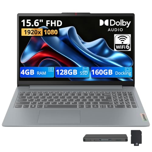 Image of Lenovo IdeaPad Slim 3i 15.6 inch FHD Laptop, Intel N100, 4GB DDR5, 288GB Storage (128GB SSD+160GB Docking Station Set), Intel UHD Graphics, Num Pad, Compact & Portable, Wi-Fi 6, Win 11, Arctic Grey