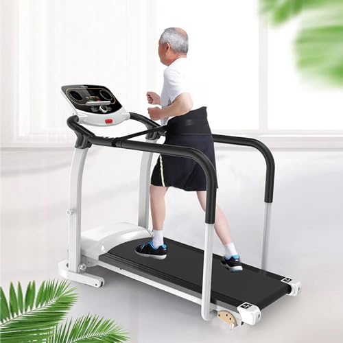 Cinta de Correr eléctrica de recuperación con pasamanos de Longitud Completa, 1.0 HP, 12 velocidades, para Caminar y Trotar, con Pantalla LCD,Blanca