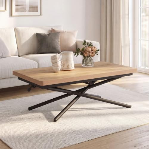 Table basse 2 en 1 relevable en table à manger rectangulaire ALIX 100 cm bois et - vue 2